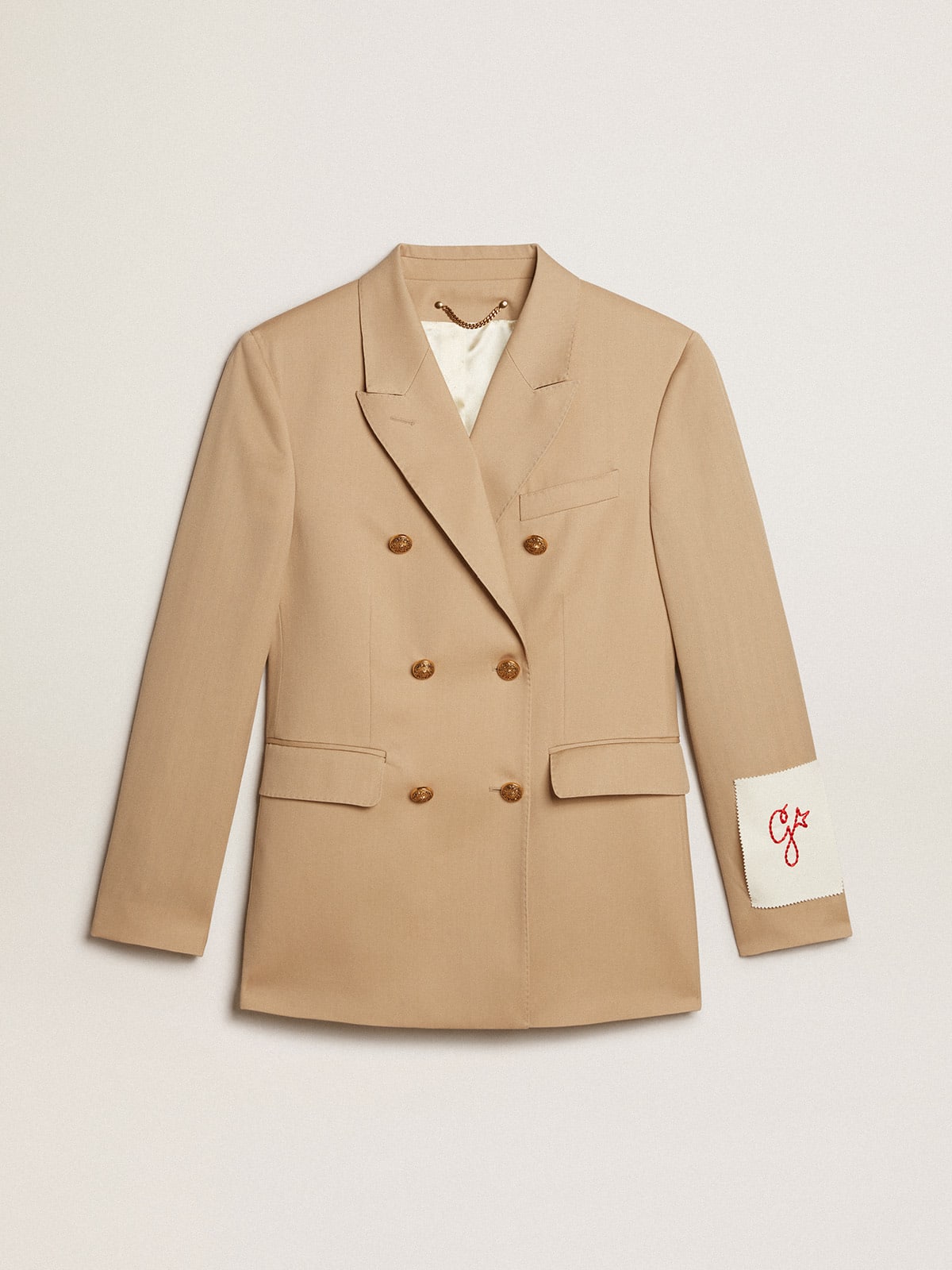 Blazer doppiopetto donna color sabbia con bottoni araldici dorati