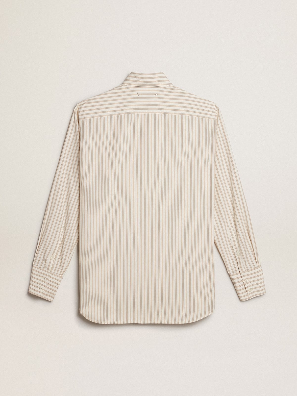 Camicia bianca da donna in cotone con motivo a righe beige