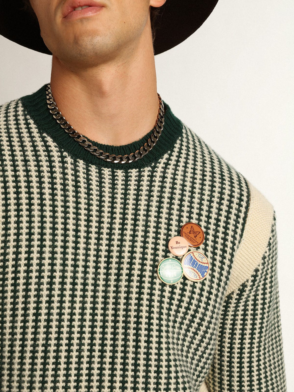Maglione girocollo Collezione Journey in lana bicolore bianca e verde