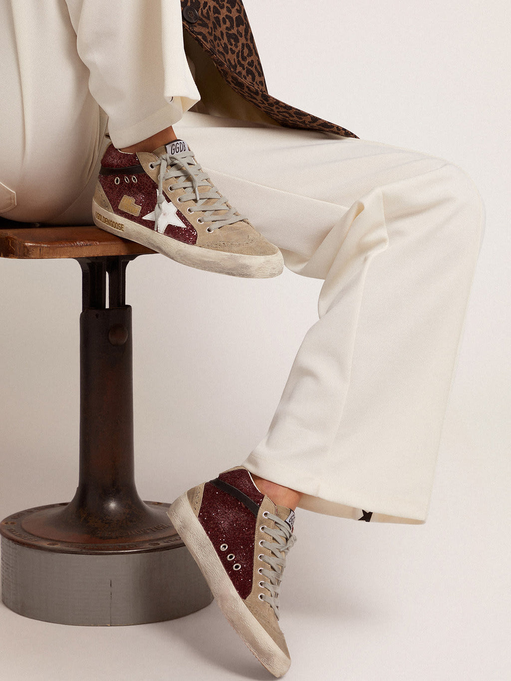 Mid Star in glitter bordeaux con inserti tortora e stella bianca