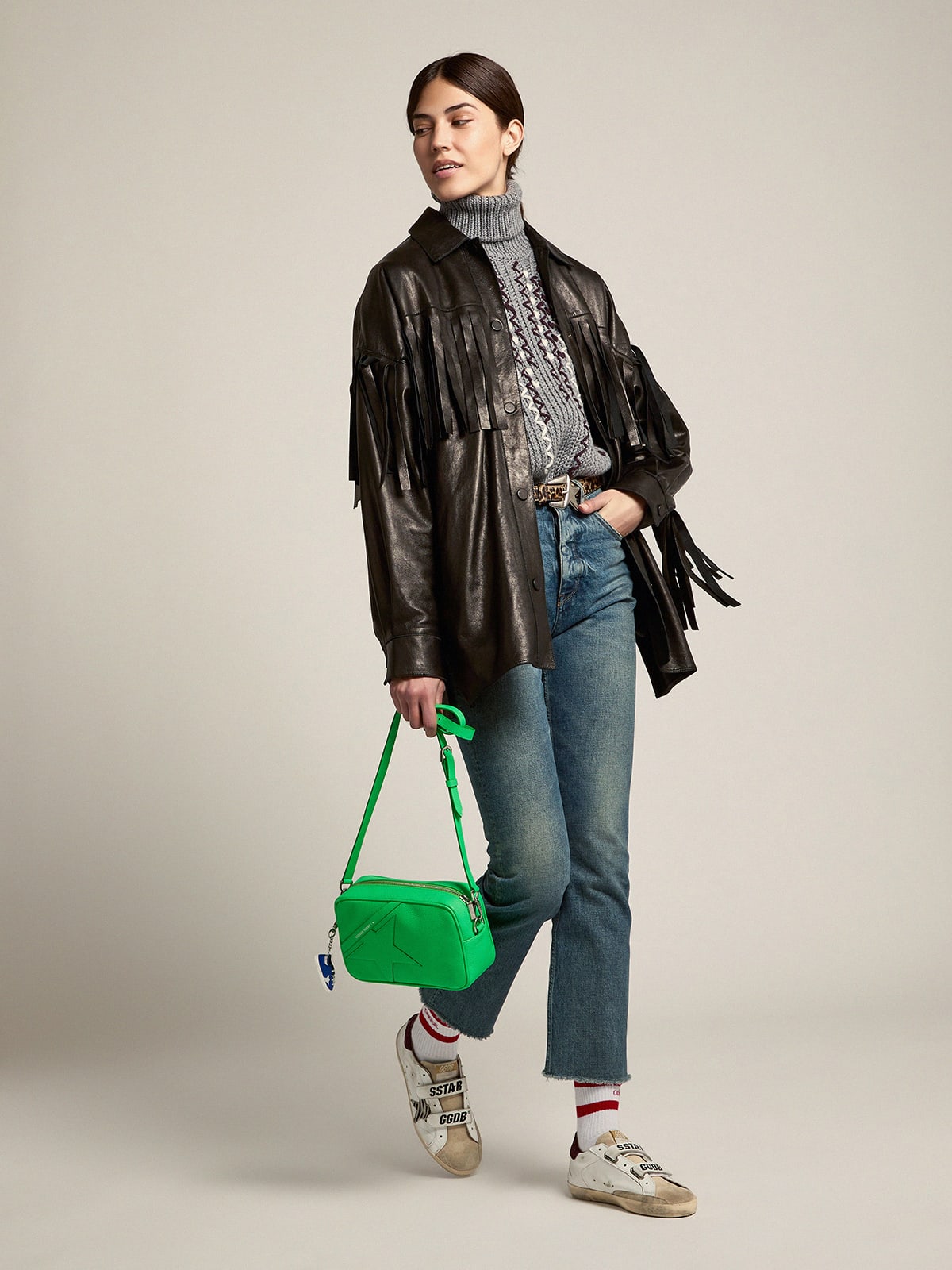 Sneaker Old School con stella in cavallino zebrato e talloncino in glitter rossi