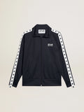 Felpa blu scura con zip e nastro bianco e stelle a contrasto