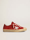 Sneaker V-Star LTD in suede color rosso scuro con stella in pelle laminata color argento
