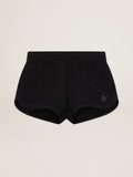 Pantaloncini di colore nero con stella ton sur ton sul davanti