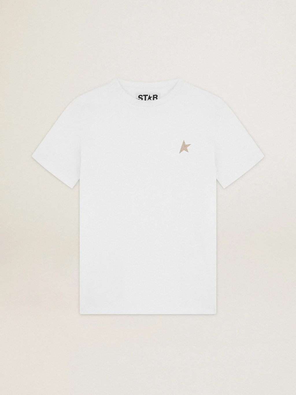 T-shirt bianca donna con stella in glitter dorati sul davanti