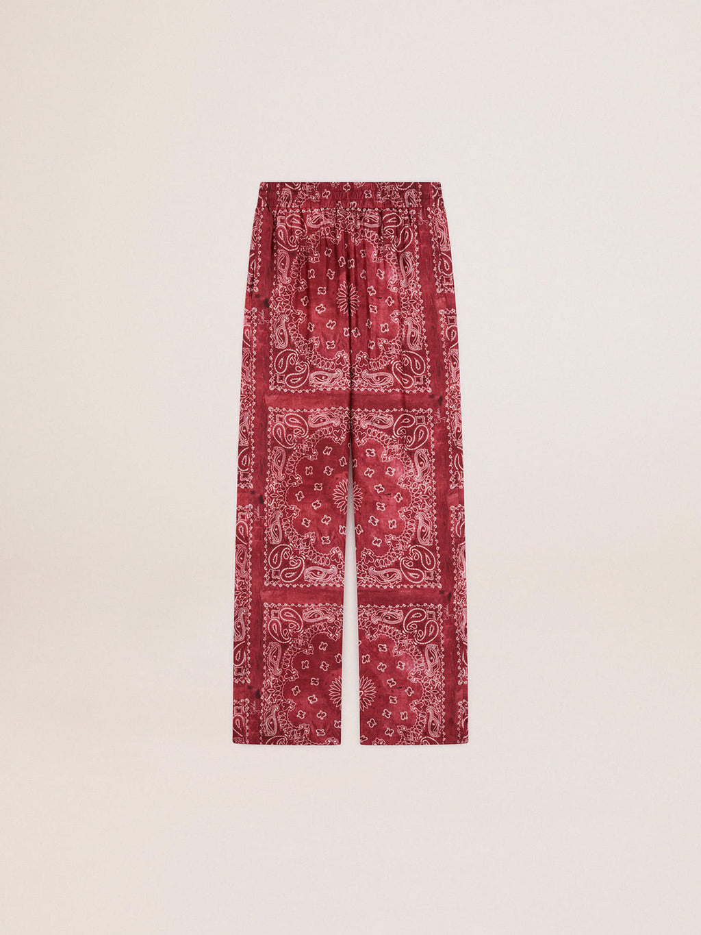 Pantalone jogging di colore bourdeaux con stampa paisley