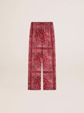 Pantalone jogging di colore bourdeaux con stampa paisley