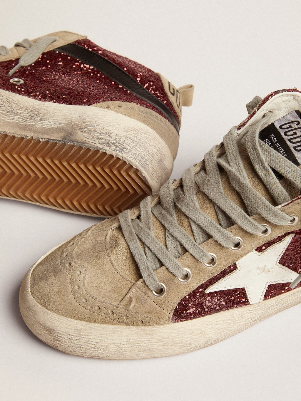 Mid Star in glitter bordeaux con inserti tortora e stella bianca
