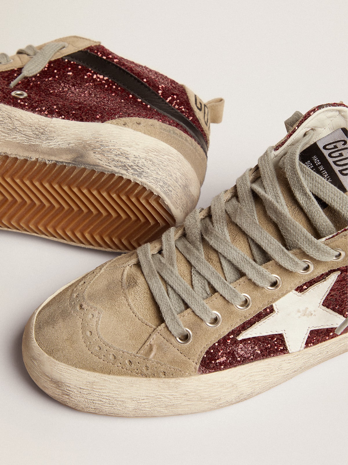 Mid Star in glitter bordeaux con inserti tortora e stella bianca