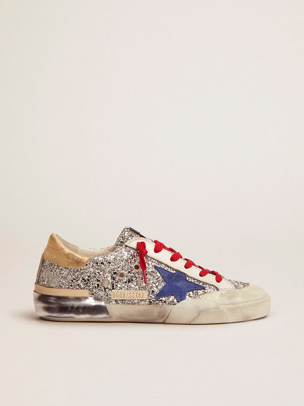 Sneaker Super-Star in glitter argento e multifoxing