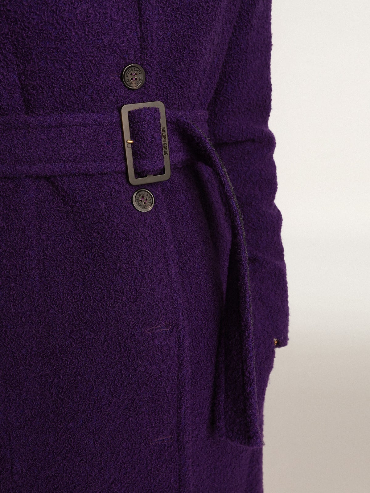 Cappotto Collezione Journey color viola indaco in lana e fodera interna con stampa disegnata