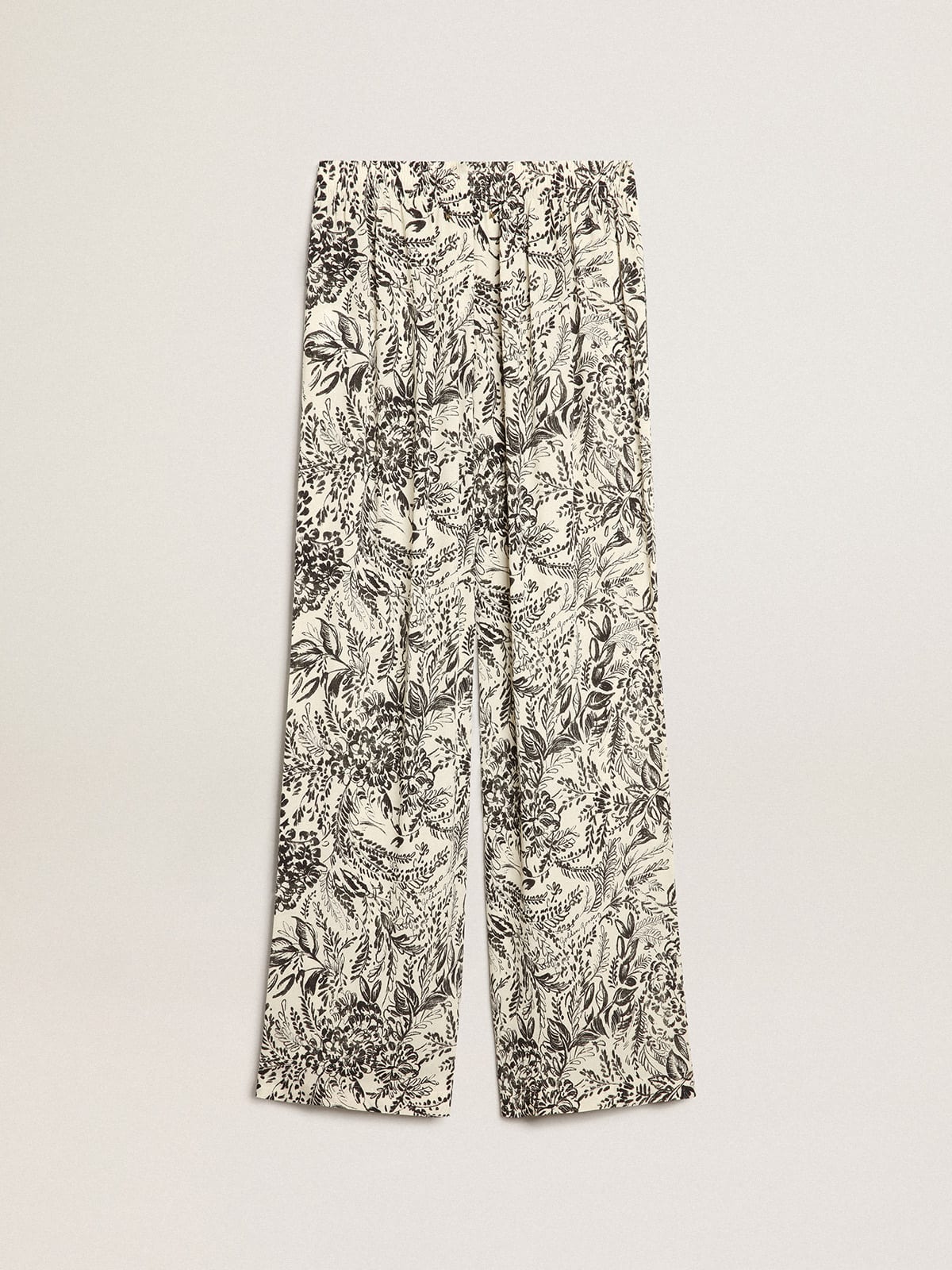 Pantalone jogging di colore bianco con stampa toile de jouy nera
