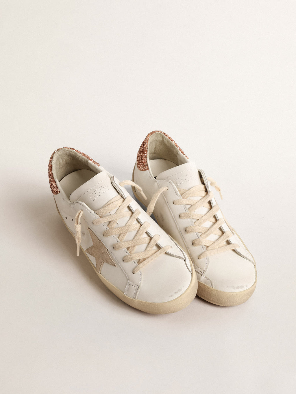 Super-Star con stella in suede e talloncino in glitter rosa pesca