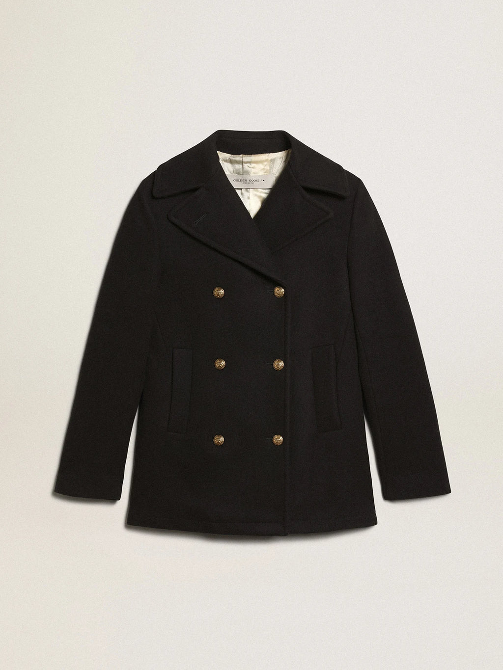 Peacoat da donna blu scuro con bottoni araldici dorati
