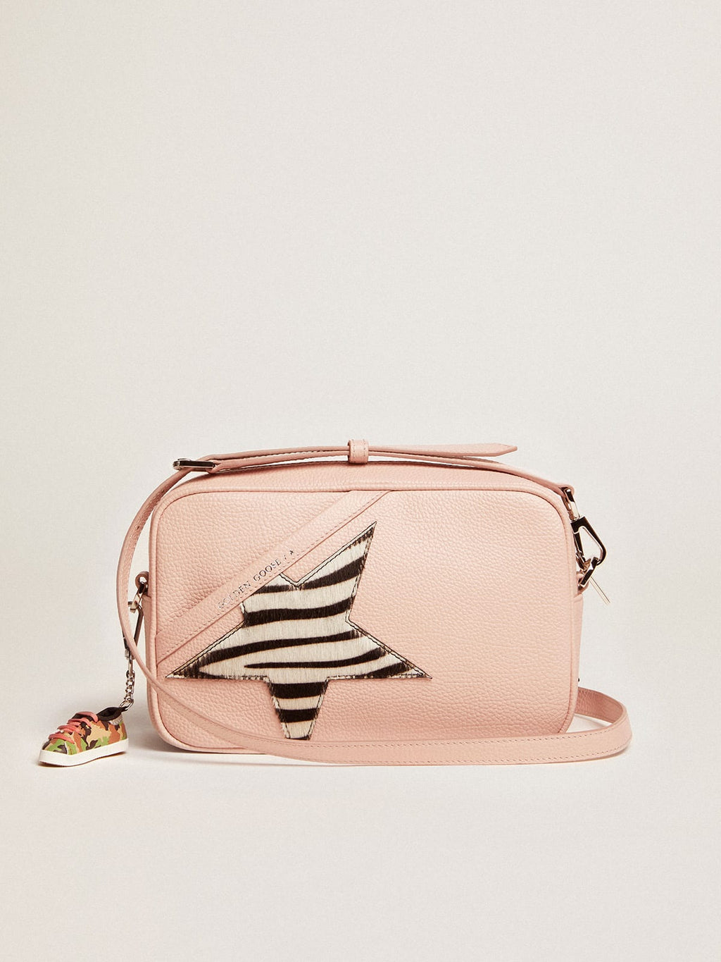 Borsa Star Bag in pelle rosa con stella in cavallino zebrato