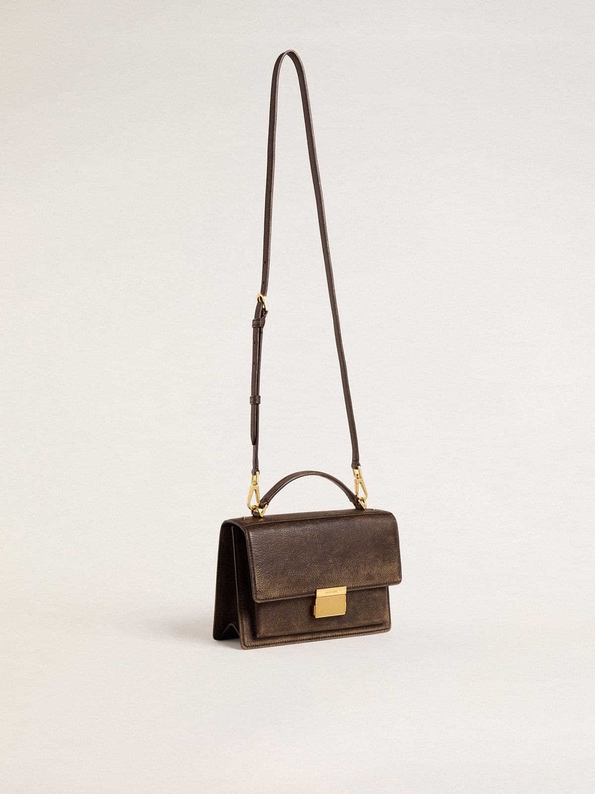 Venezia Bag in vintage dark brown embossed leather with gold details