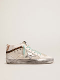 Sneaker Mid Star con stella in pelle laminata color argento e virgola in cavallino leopardato