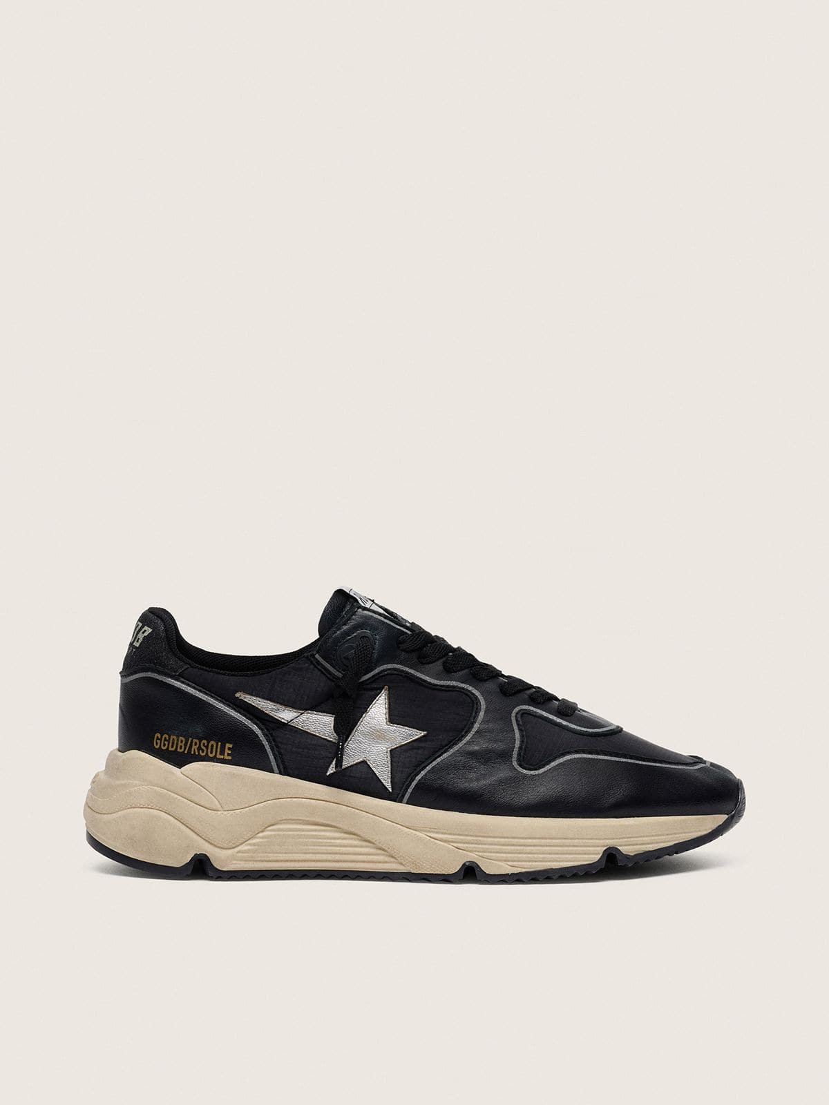 Women’s Running Sole in black nappa leather and nylon with a silver leather star