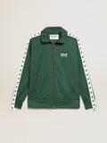 Felpa con zip da donna di colore verde con nastro bianco e stelle a contrasto