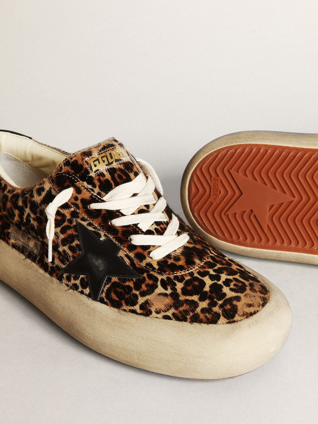 Scarpe Space-Star Uomo in cavallino leopardato con stella e talloncino in pelle nera