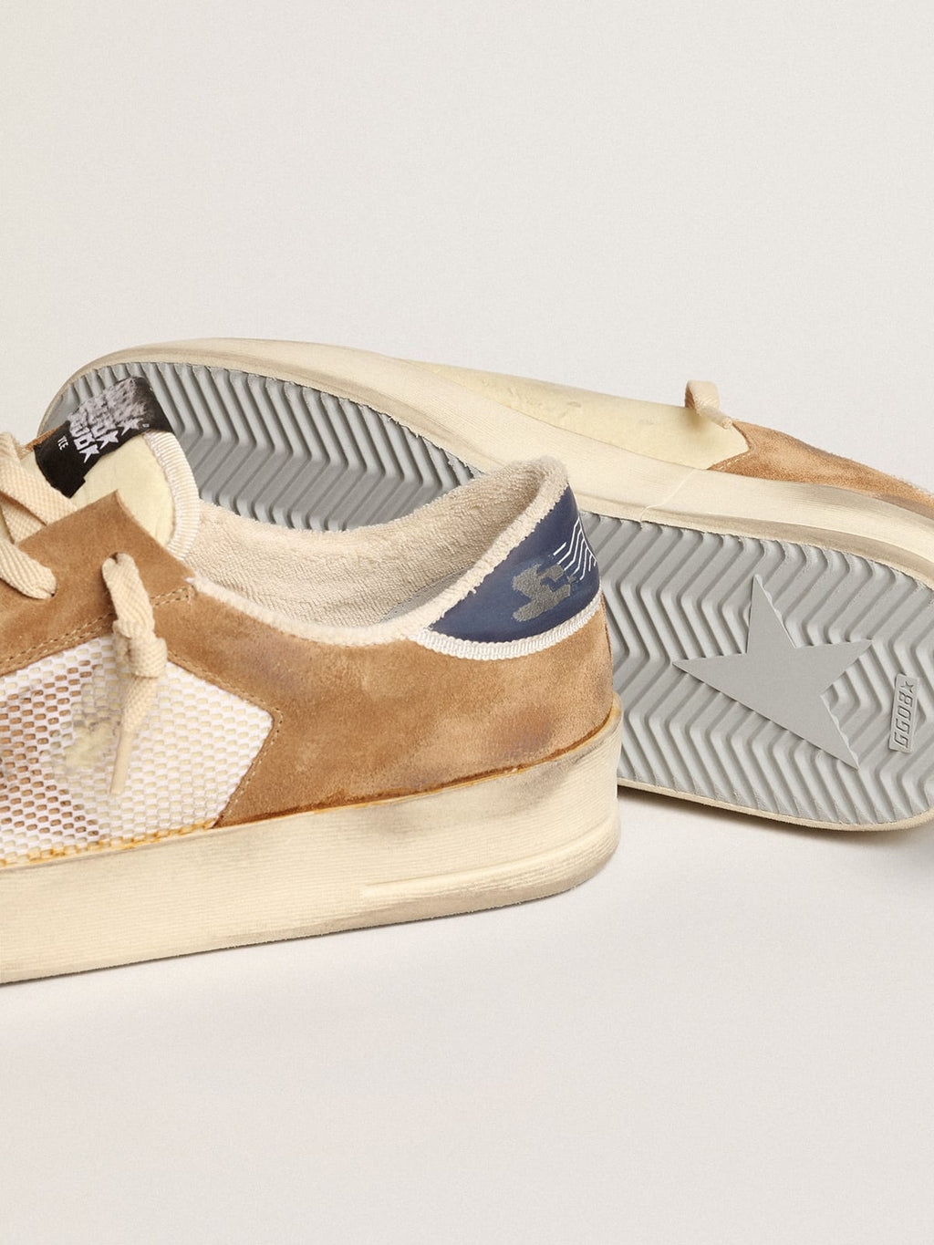 Stardan in nylon e rete beige con inserti in suede tabacco