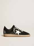 Sneaker Ball Star donna in suede nero con stella in pelle bianca e talloncino in pelle nera