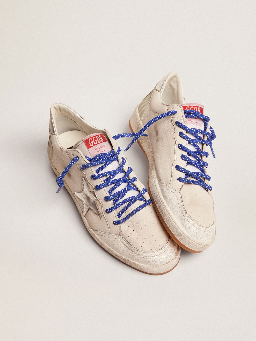 Sneaker Ball Star LTD in nappa bianca con stella e talloncino in pelle laminata color argento