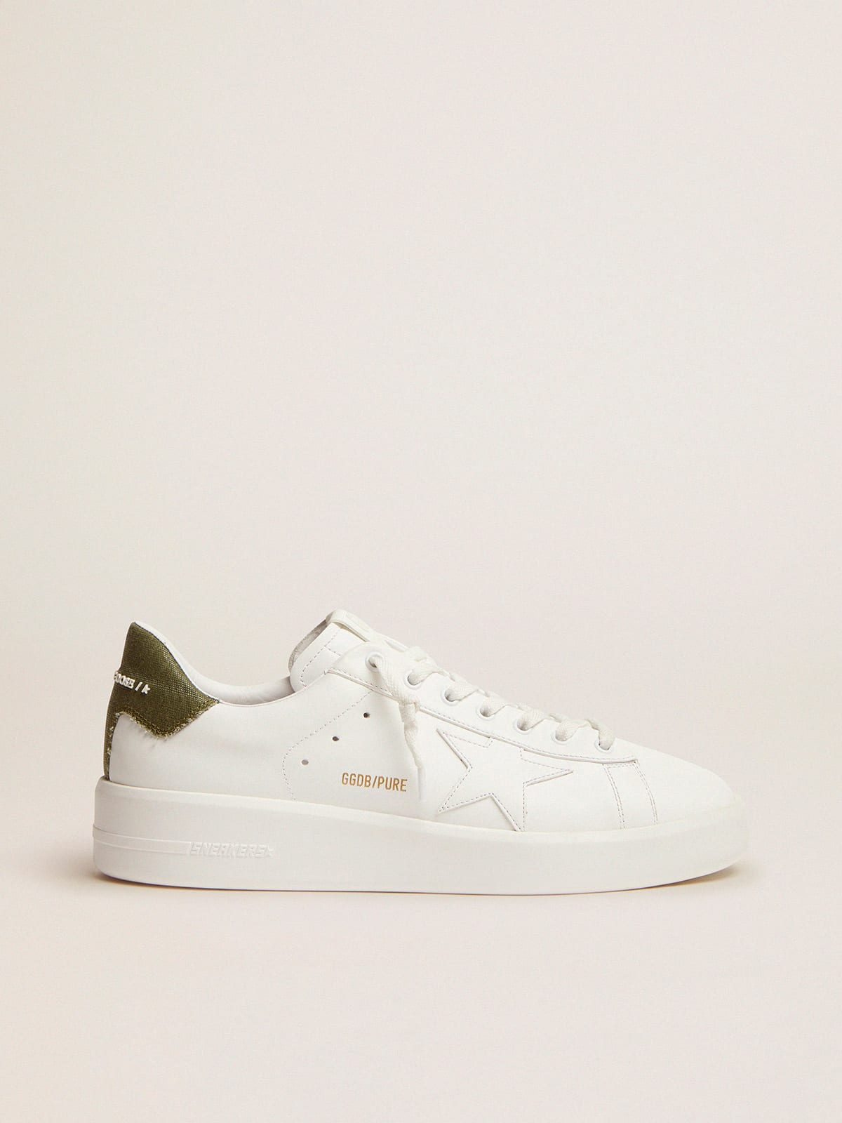 Sneaker Purestar in pelle bianca e talloncino in canvas verde