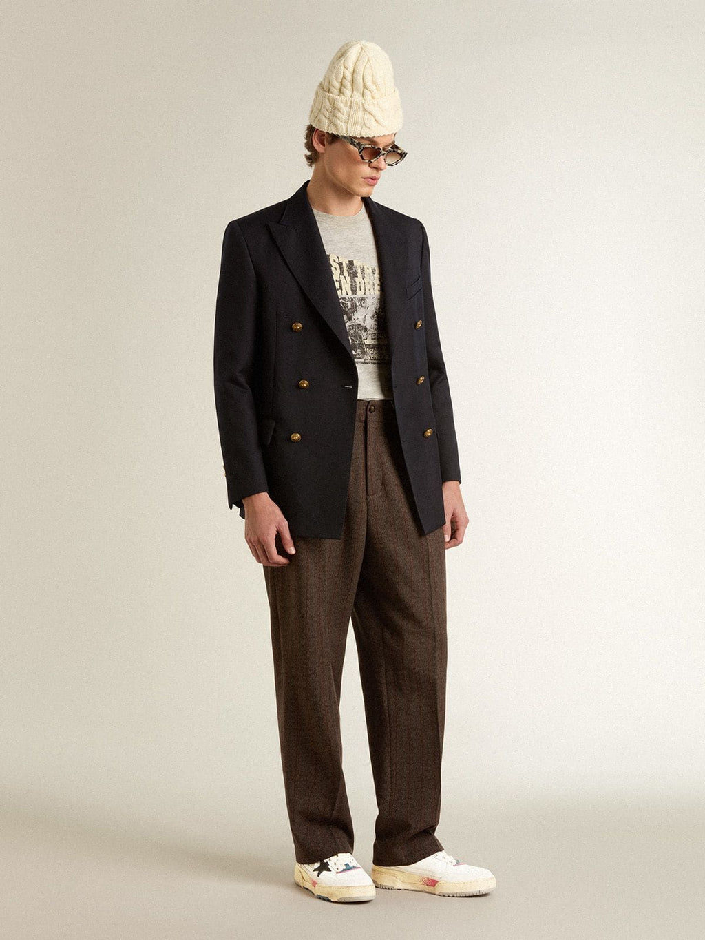 Men's Forty2 with black star and silver foiled leather heel tab