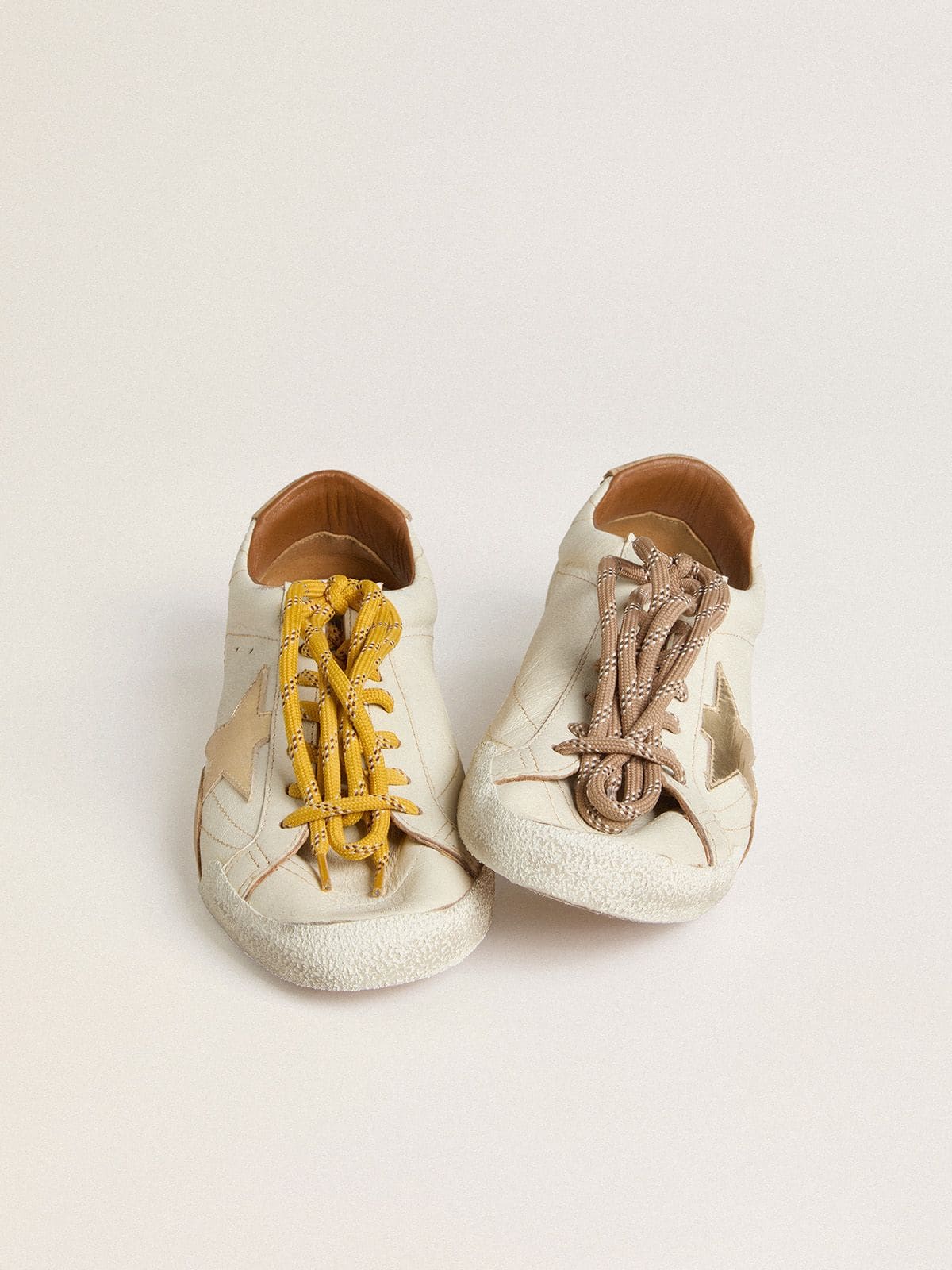 Men's True-Star in white nappa leather with gold foiled leather star and beige suede heel tab