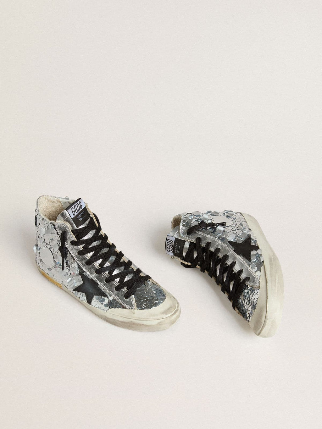 Women’s Francy in nylon with all-over silver sequins and black leather star