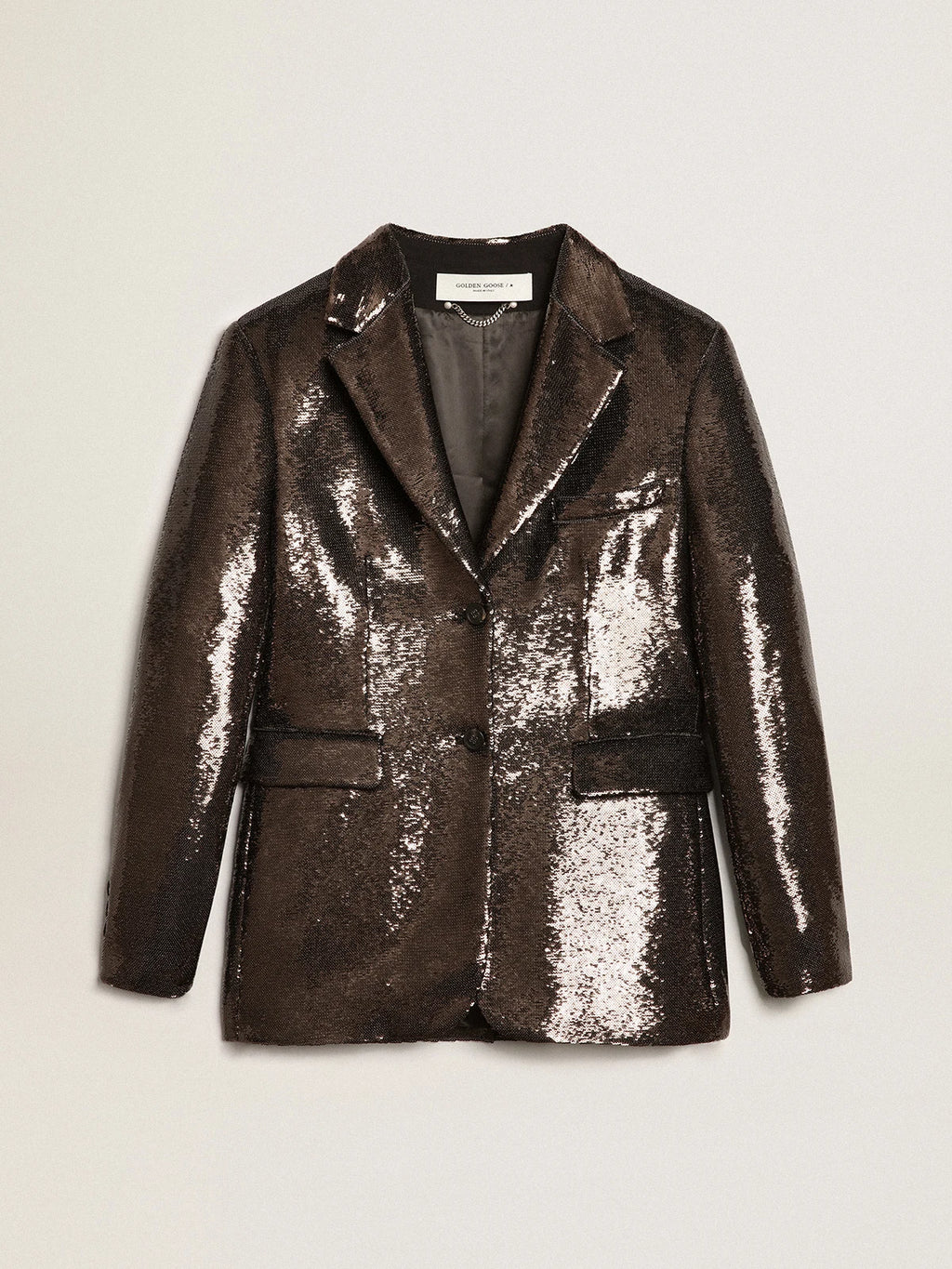 Blazer monopetto di colore grigio con paillettes all-over