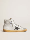 Sneaker Francy in suede bianco con linguetta in micro cristalli Swarovski e stella in pelle nera