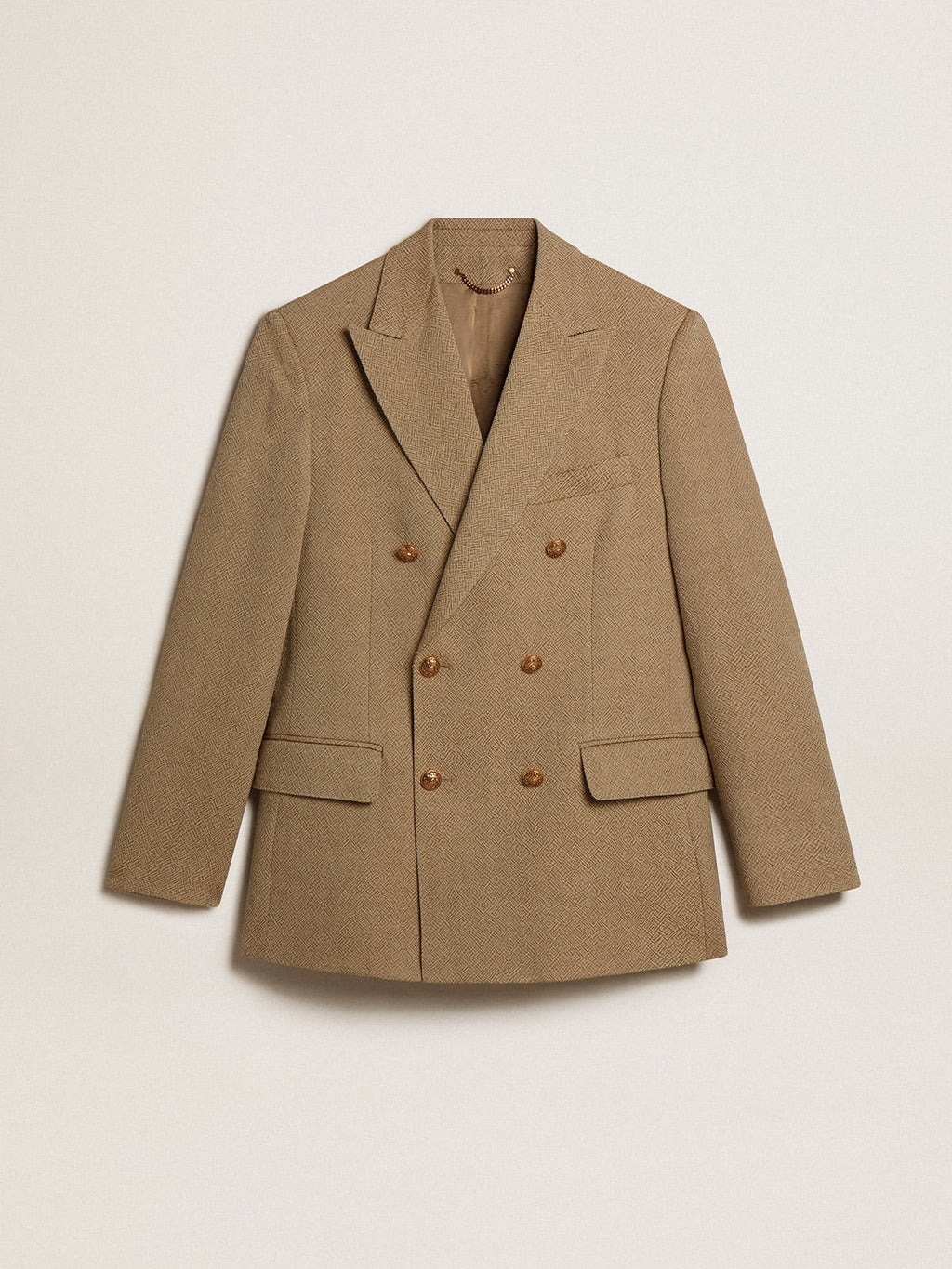 Blazer doppiopetto in lana da uomo di color faggio chiaro