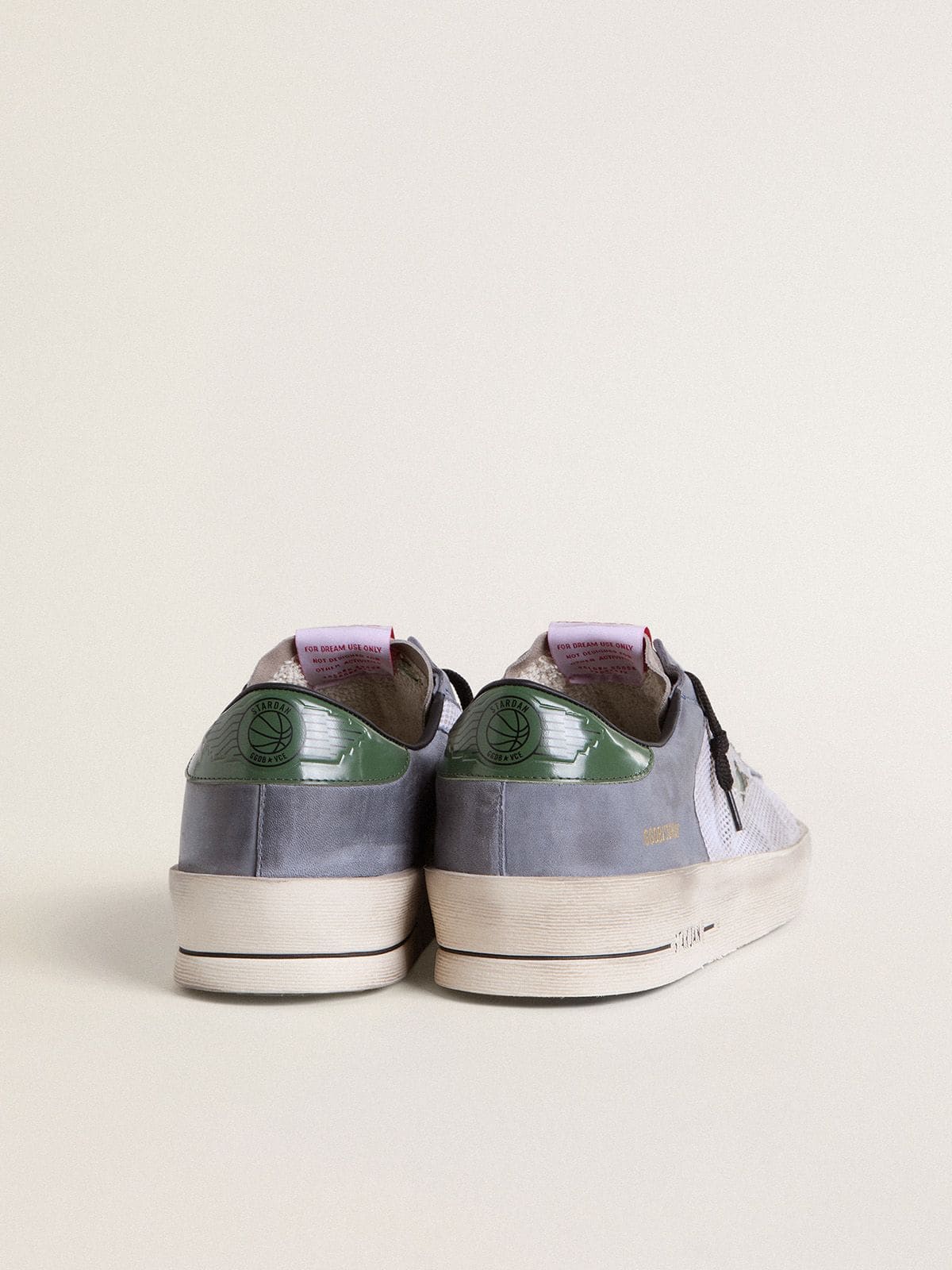 Men's Stardan in powder-blue suede with green leather star and heel tab