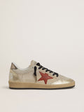 Ball Star in beige suede with red leather star and metallic bronze foiled leather heel tab