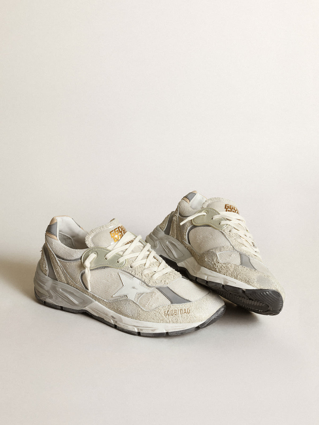 Sneaker Dad-Star in rete e suede bianchi con stella in pelle bianca e talloncino in pelle beige