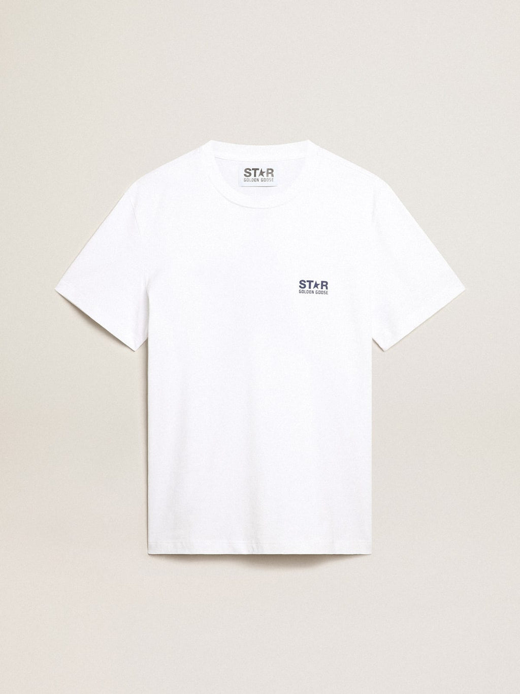 T-shirt bianca uomo con stella blu scuro sul retro