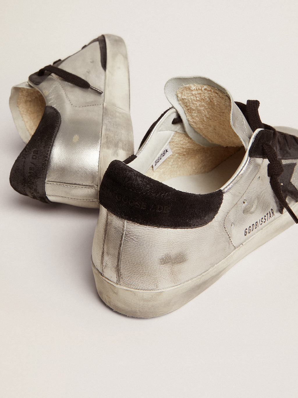 Sneakers Super-Star in pelle argentata con inserti a contrasto