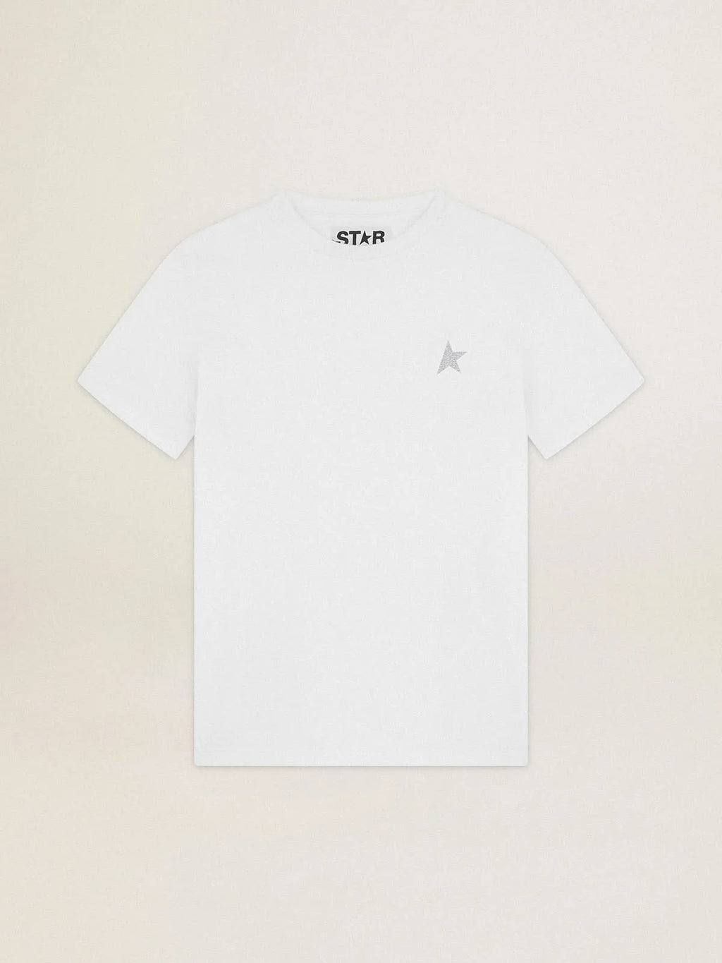 T-shirt bianca Collezione Star con stella in glitter argento sul davanti