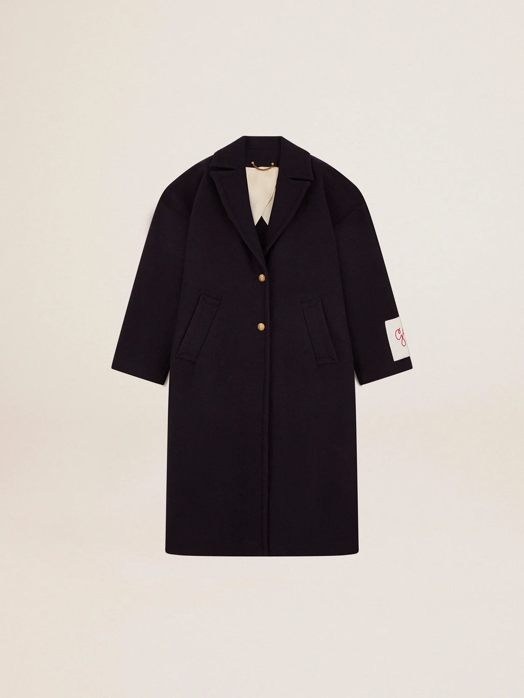 Cappotto monopetto cocoon in lana blu scuro con bottoni dorati