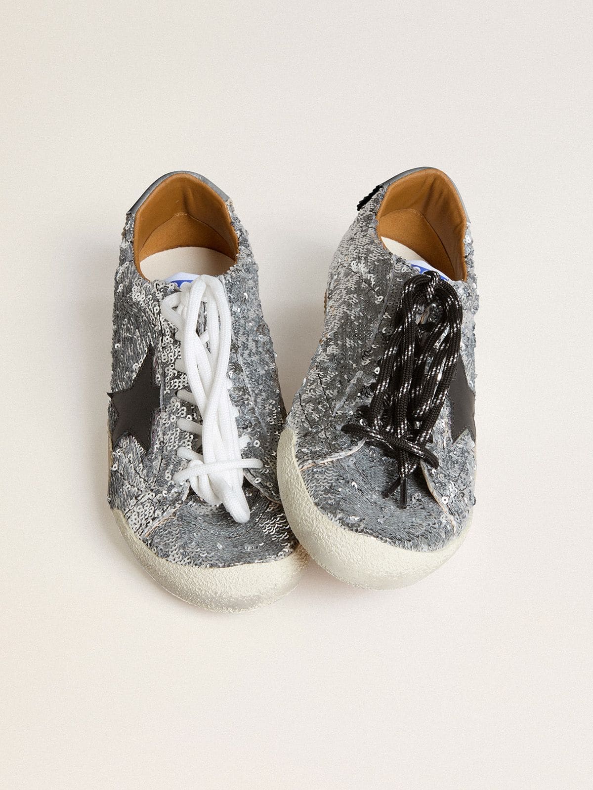 Women's True-Star in silver sequins with black star and silver leather heel tab