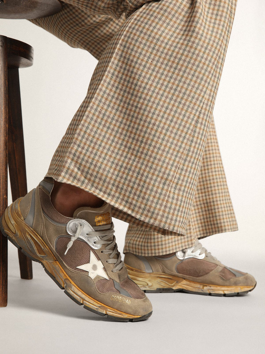 Sneaker Dad-Star Donna in rete e suede color tortora con stella in pelle bianca
