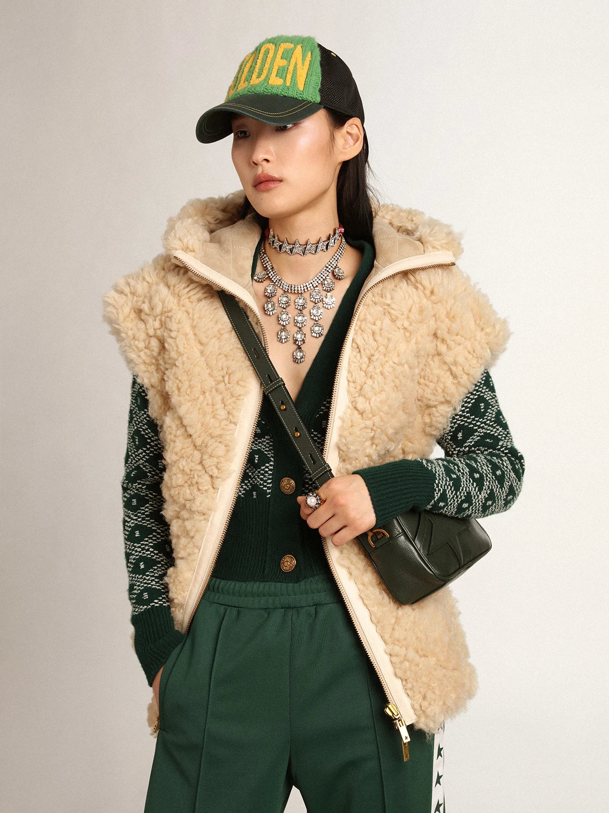 Gilet in montone double face Collezione Journey di colore écru