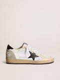 Sneaker Ball Star donna in canvas e pelle bianchi con inserti in pelle avorio e stella in nappa nera
