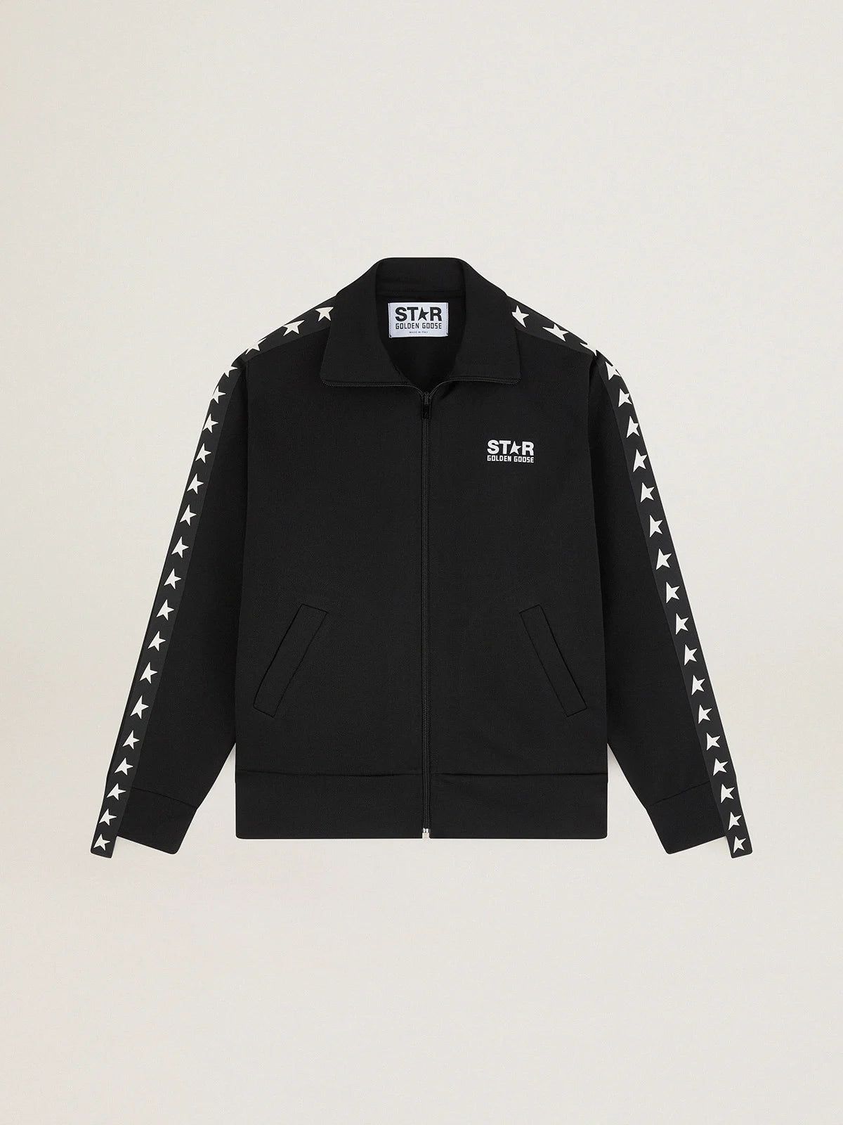 Felpa con zip da donna di colore nero con stelle bianche a contrasto