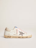 Sneaker Super-Star con stella in glitter argento e talloncino in pelle con stampa leopardata