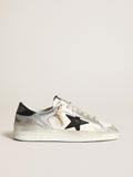 Sneaker Stardan Donna in pelle laminata color argento con inserti in nappa bianca e stella in pelle nera