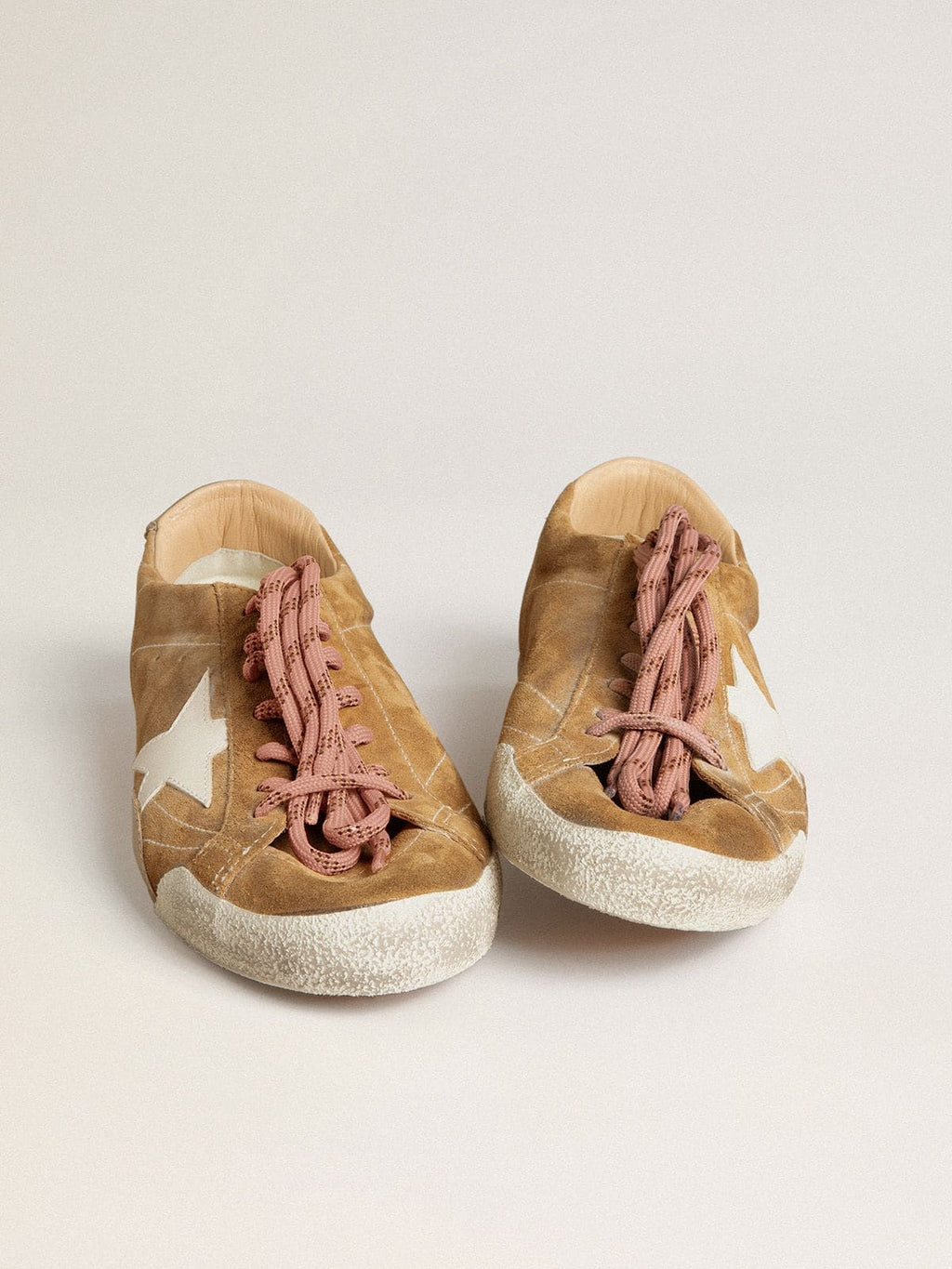 Men's True-Star in tobacco-colored suede with white star and platinum heel tab