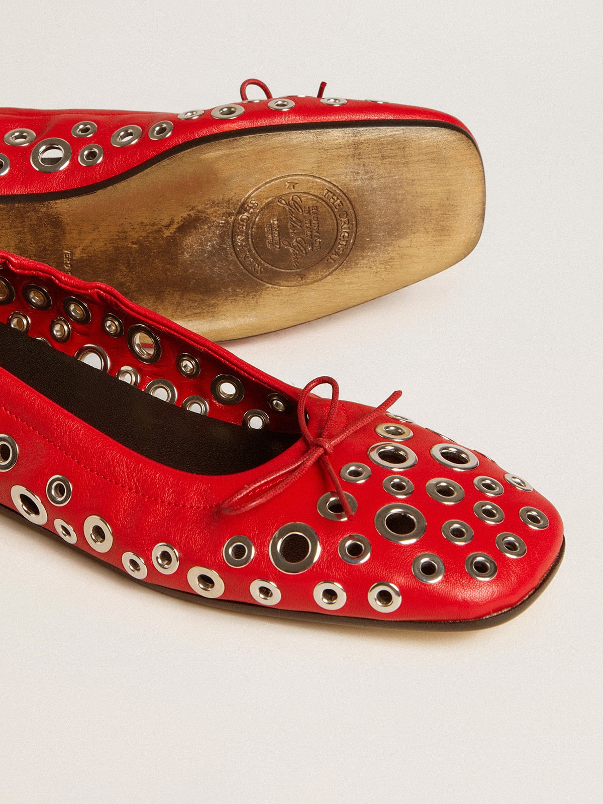 Amy ballet flats in red nappa leather with silver colored studs